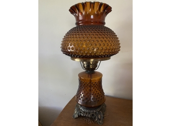 Vintage Amber Hobnail Hurricane Lamp