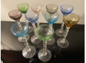 10 Vintage Colored Cordial Glasses