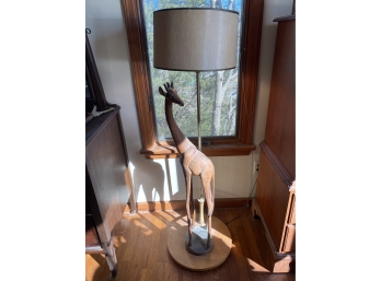 Carved Wood Giraffe Lamp