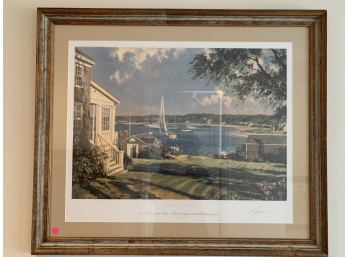 Signed John Stobart Lithograph Edgartown A View Of The Outer Harbor Looking Towards Chappaquiddick