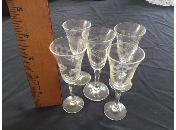 Set Of 5 Matching Cordial Glasses