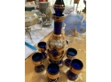 Dark Blue Decanter With 6 Glasses.