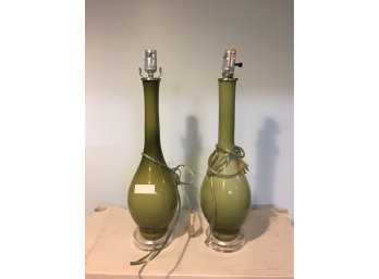 Set Of 2 Olive Green Lamps