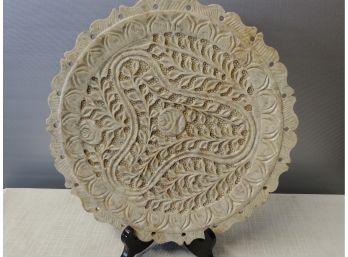 Ornately Carved Soapstone Plate With Reticulated Edge