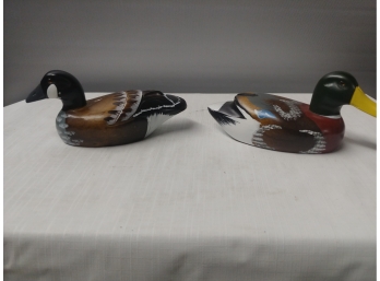2 Miniature Wooden Duck Decoys