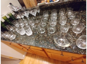36  Pieces Of Clear Glass And Crystal And Set Of Avocado Juice Glasses