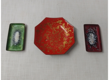 Three Mid-century Enamel Over Copper Dishes