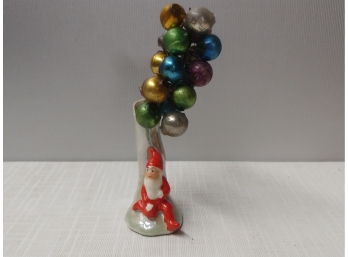 Miniature Porcelain Gnome On Tree Trunk Spill Vase