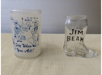 Jim Beam Boot Shaped Shot Glass And Comical Southern Shot Glass