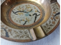 9 In Solid Brass And Enamel Cigar Smokers Ashtray With Exotic Bird Decoration