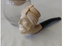 Two Meerschaum Pipes One With Figural Head The Other Tree Bark Pattern