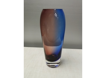 Unusual Two Tone Mid-century Amethyst And Cobalt Glass Vase