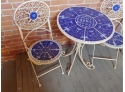 Fancy Wrought Iron Three Piece Bistro Set With Mosaic Tile Inlay
