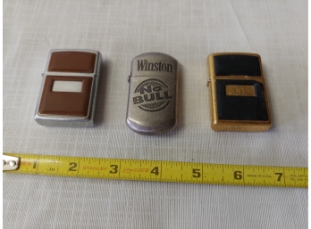 3 Piece Cigarette Lighter Lot To Include Two Zippo Lighters In A Winston Advertise In Lighter