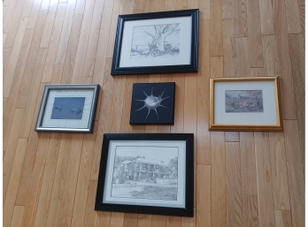 5 Piece Art Lot To Include Framed Photograph Of Swans And Kathleen McNally Print