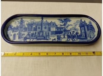 Oblong Blue And White Porcelain Italian Pattern Tray
