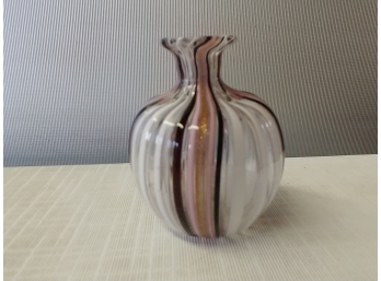 Beautiful Striped Murano Glass Bottle With Gold Dust