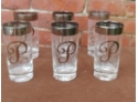 Set Of 6 Vintage Silver Banded Water Glasses Monograms With The Letter P