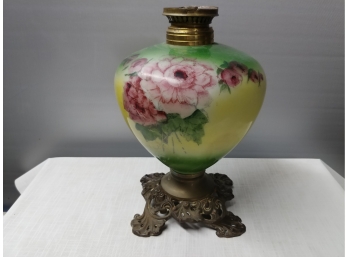 Fancy Victorian Floral Decorated Kerosene Lamp Base