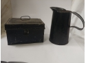 Primitive Black Tin Pourer And Toleware Box