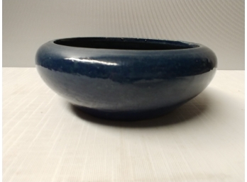 Glossy Blue Glazed Pottery Low Bowl