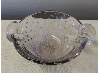 Lavender Murano Glass Bowl With Controlled Bubble Design Star Cut And Applied Handles