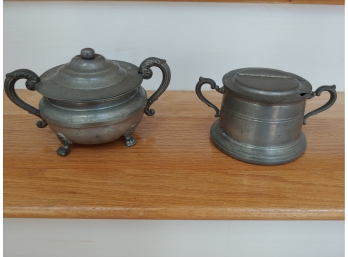 2 Covered Pewter Sugar Bowls