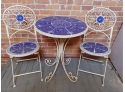 Fancy Wrought Iron Three Piece Bistro Set With Mosaic Tile Inlay