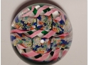 Petite Millefiori And Cane Twist Murano Glass Paperweight On A Bed Of Forest Green