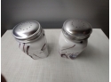 Pair Of Square Purple Slag Glass Salt And Pepper Shakers