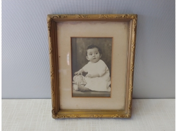 Small Ornate Gold Framed Photograph Of Young Boy With Doll Dated December 1929 At 9 Months Old