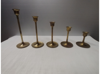 5 Piece Solid Brass Graduated Candlestick Set