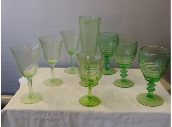 Eight Pieces Of Green Depression Glass  Stemware
