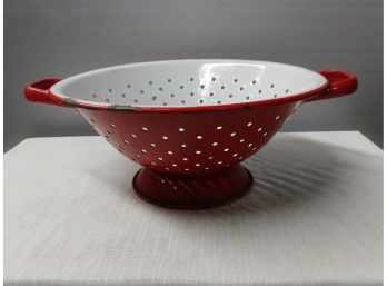 Red And White Enamel Ware Colander