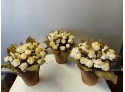 3 Clay Pots Of Silk Flower Arrangements