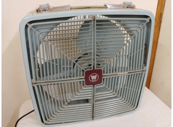 Mid-century Blue Steel Cased Westinghouse Automatic 4-speed Fan