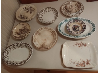 13 Piece Assorted Lot Of Decorated Ironstone And Semi Porcelain As Is