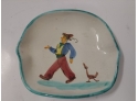 Hand-painted Italian Ashtray Depicting Man Being Followed By Duck