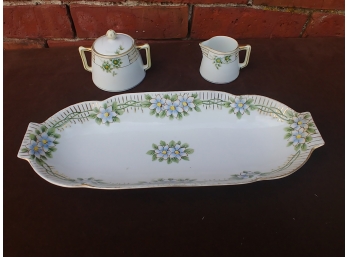 Hand-painted Nippon Celery Dish And Pair Of Hand-painted Nippon Sugar And Creamer