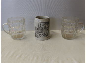 German Souvenir Beer Mug Of Munchen Signs M & M And Two Old Style Beer Mugs