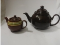 Banded English 1 Cup Teapot And English Brown Glazed Teapot