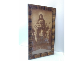Print Of Jesus As Shepherd In Wood Grained Frame