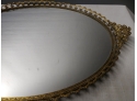 Fancy Oval French Style Gold Metal Mirrored Dresser Tray With Figural Cherub Handles