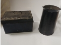 Primitive Black Tin Pourer And Toleware Box