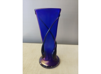 Zellique Studios Art Glass Fan Vase Signed By Artist J. M