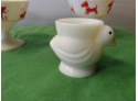 5 Depression Era Milk Glass Pieces To Include Pedestal Dessert Dishes With Scotty Dog And Pig Decals