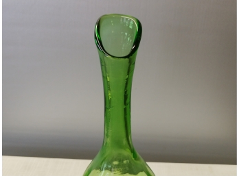 11' Hand Blown Mid-century Green Ribbed Vase