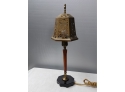 Art Deco Brass-bound Brass And Catalan Table Lamp With Pierced Brass Shade