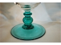 Lot Of  5 French Tumblers / Goblets W/ Stems Teal  Blue-Green Stems NICE