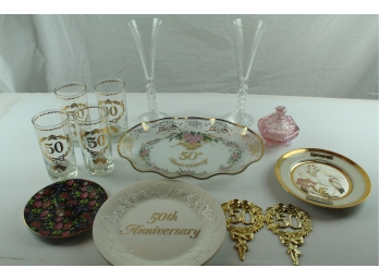 50th Anniversary Glasses And Plates, Chokin Art Collection Limited Edition Plate